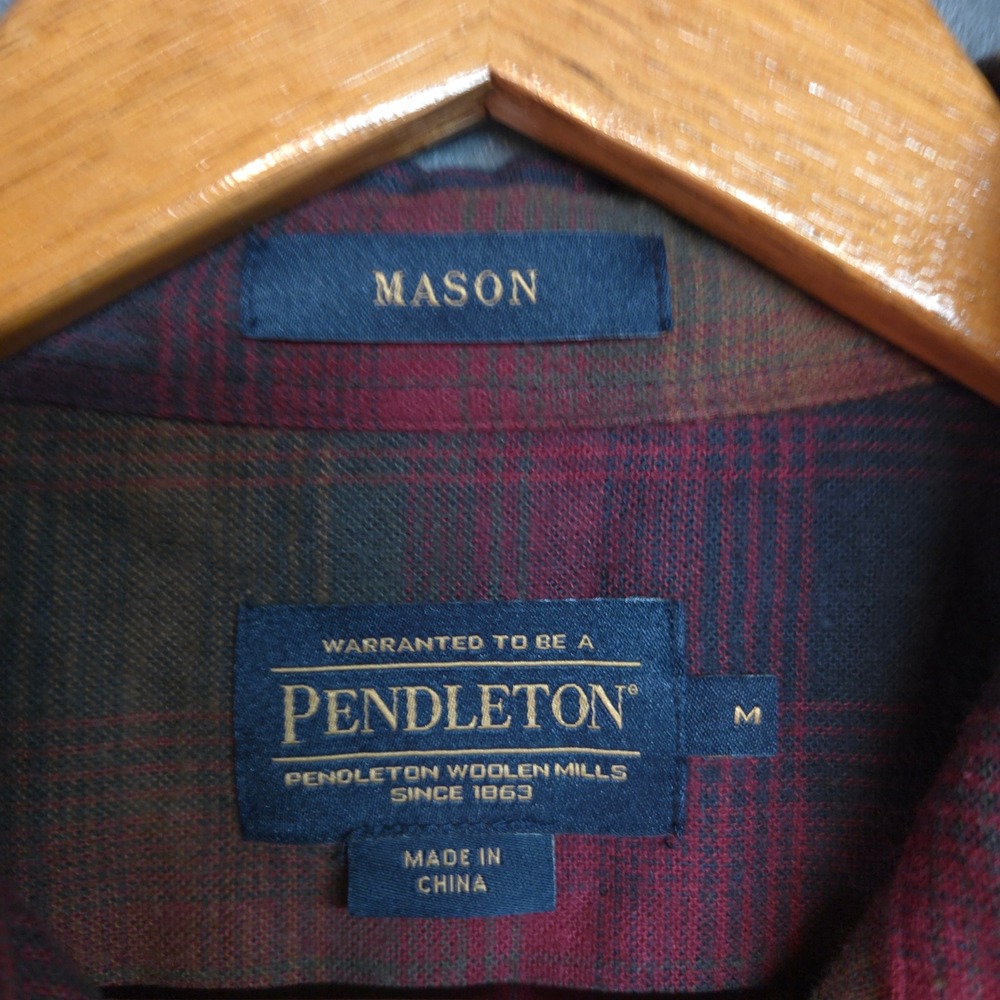 Pendleton Mason Flannel Shirt Mens Size M Red Brown Plaid Button Down - Picture 4 of 9